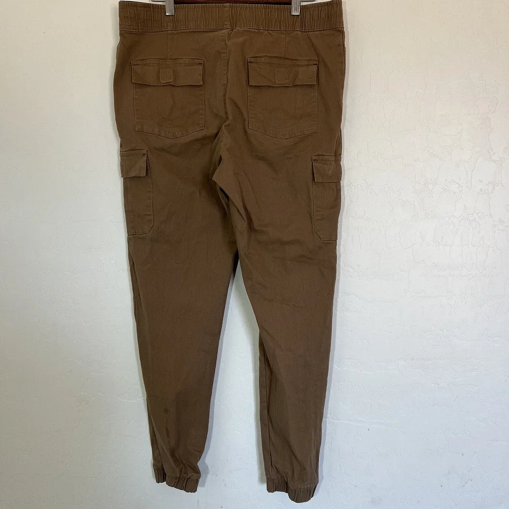 True Religion Joggers Mens Medium Khaki Cotton Tapered Fit Cargo Stretch